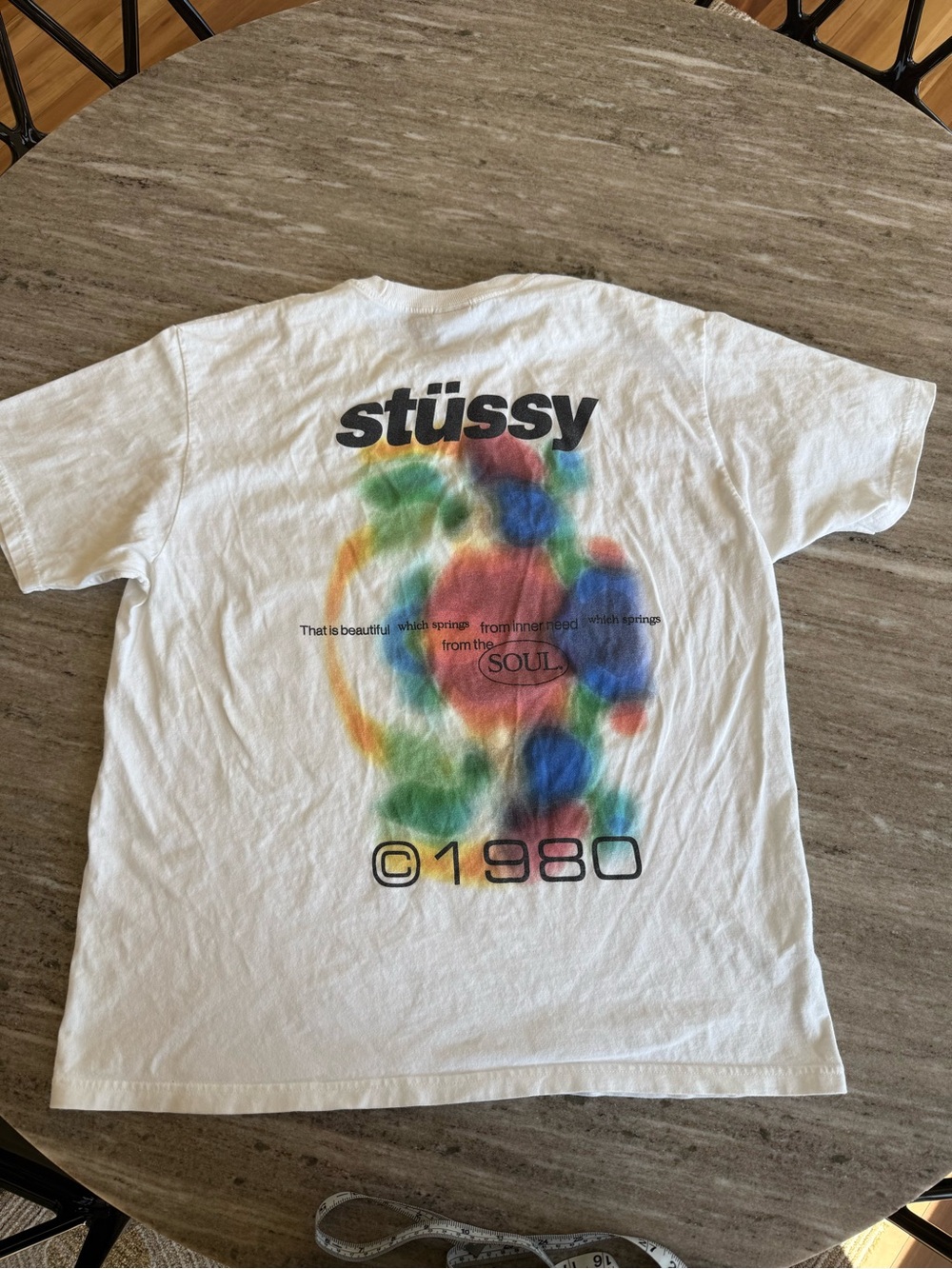Stussy Soul Tee White Large Boxy Graphic T Shirt ©1980 Rare *light stain*